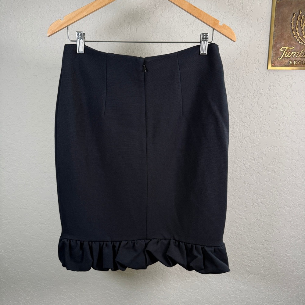 Maeve Anthropologie Black Textured Ruffle Hem Pencil Skirt Size 10 Office Wear - Picture 6 of 7